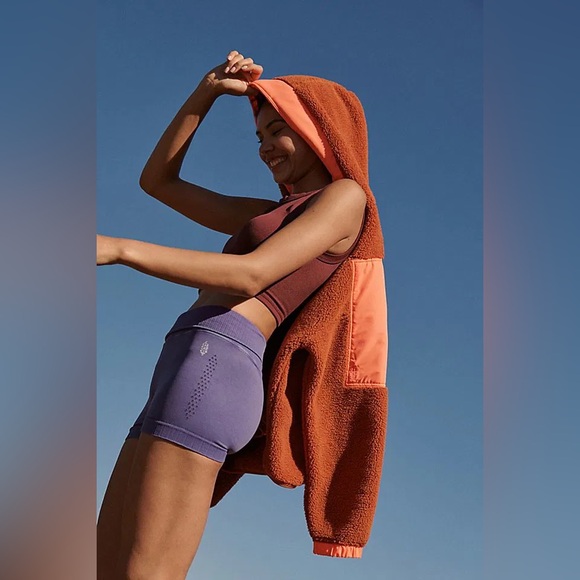 Free People Movement Lead The Pack Pullover Fleece Neon Coral Combo Size Large - Picture 2 of 9